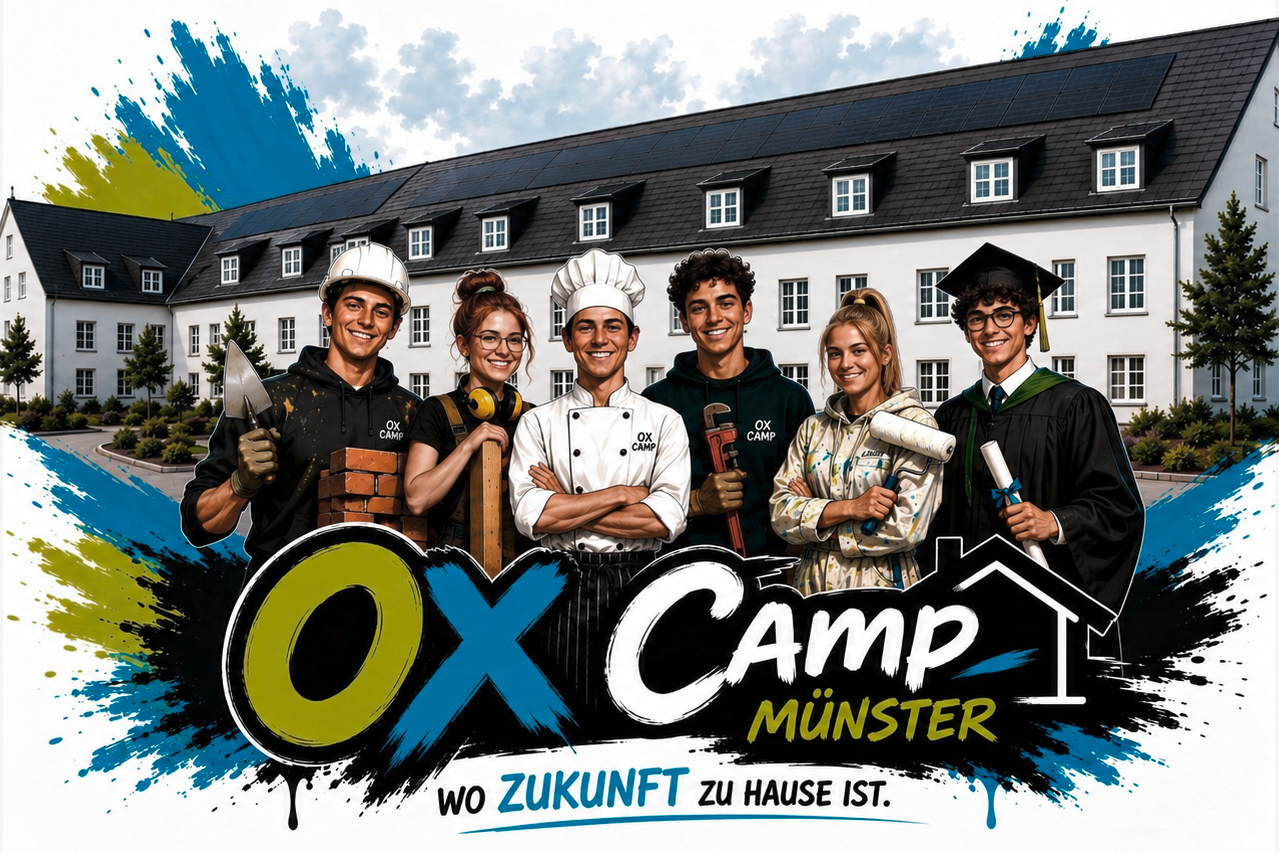 6 Personen Hinter dem Ox Camp Logo